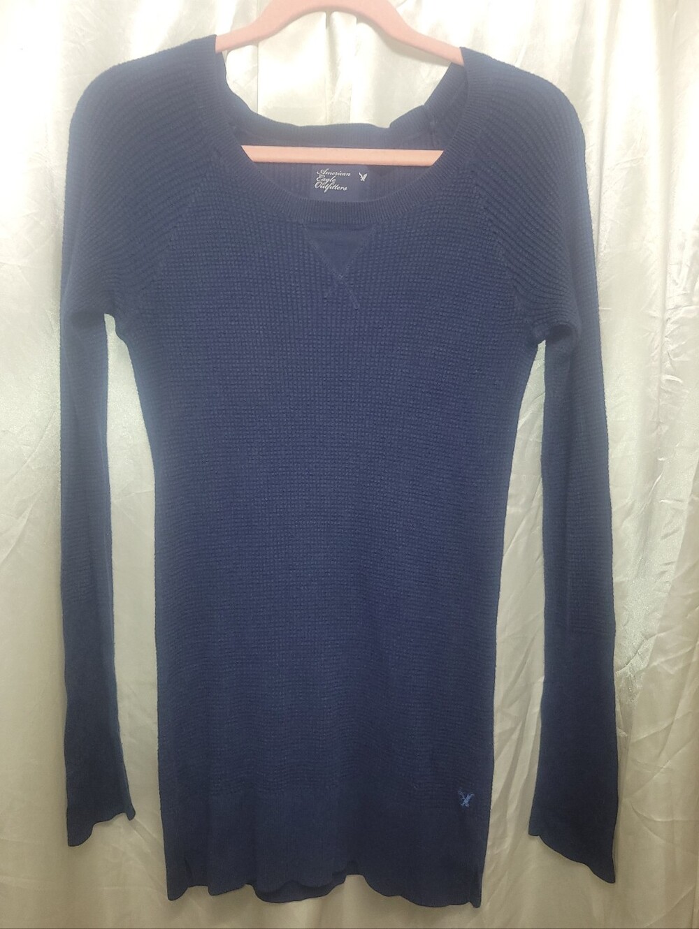 American Eagle Outfitters Navy Waffle-Knit Long Sleeve Top